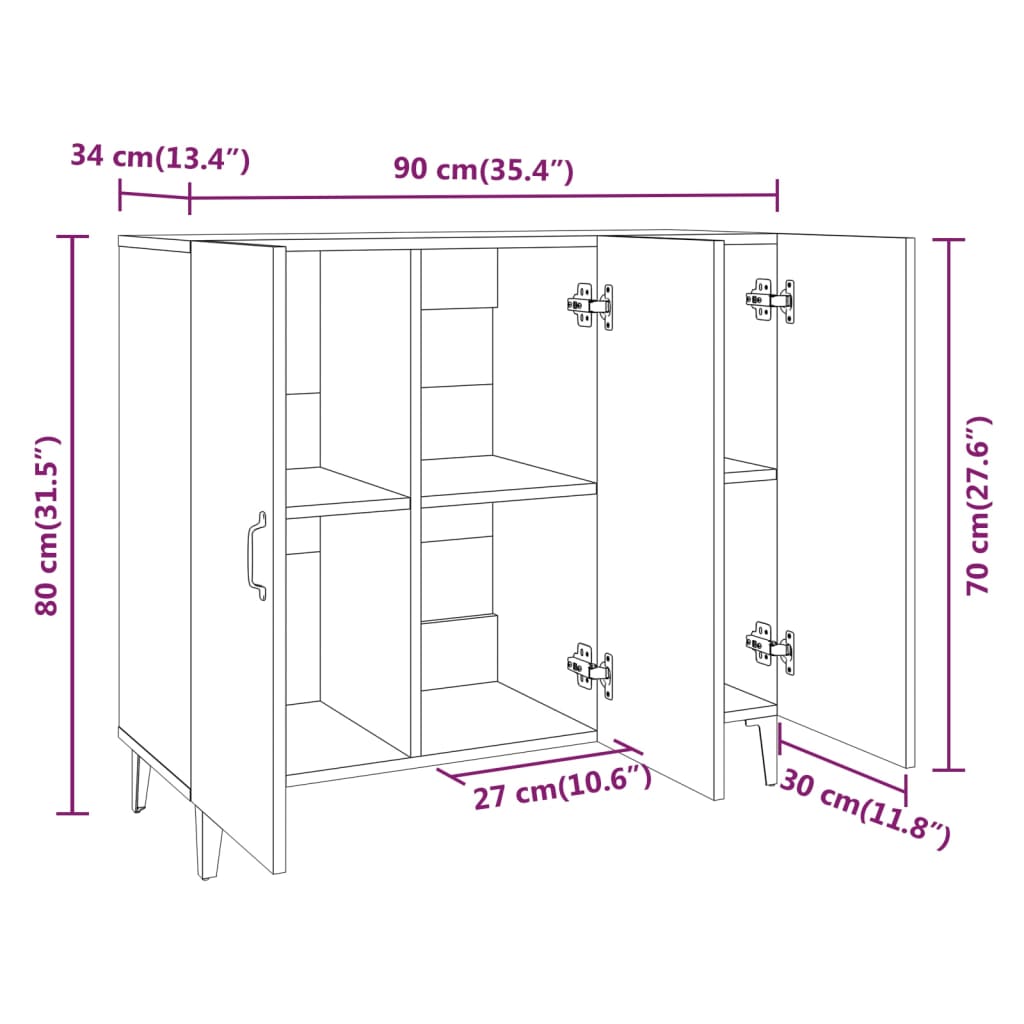 Credenza Bianca 90x34x80 cm in Legno Multistrato cod mxl 13991