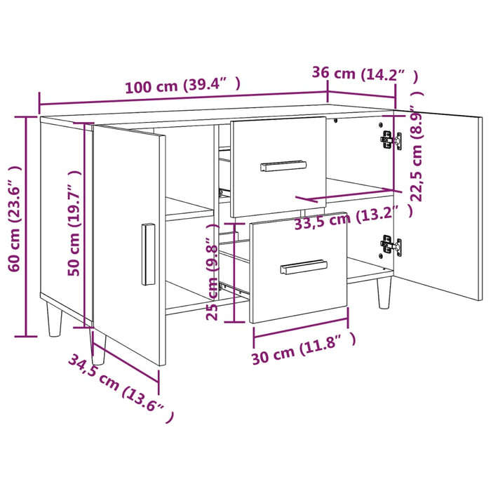 Credenza Nera 100x36x60 cm in Legno Multistrato cod mxl 64621