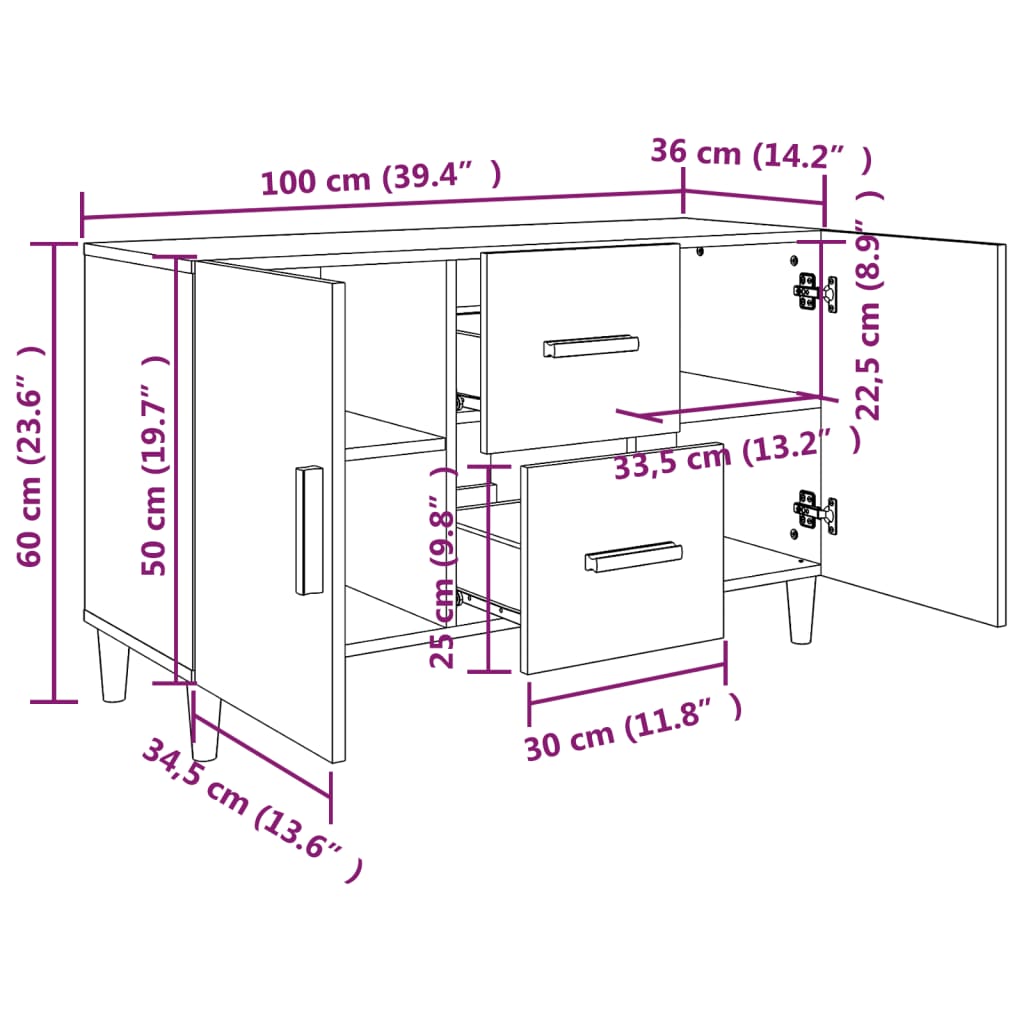 Credenza Rovere Sonoma 100x36x60 cm in Legno Ingegnerizzato cod mxl 16624