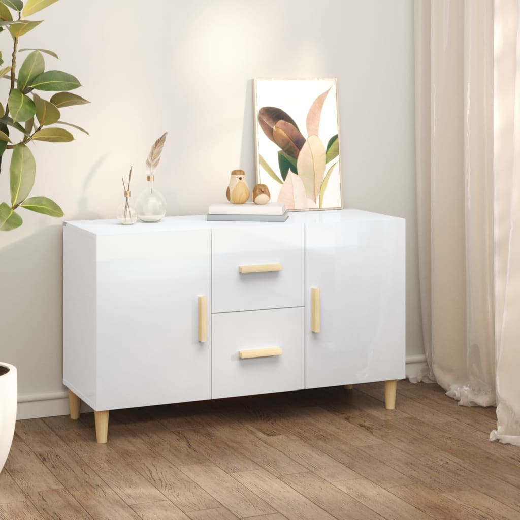 Credenza Bianco Lucido 100x36x60 cm in Legno Multistrato 812516