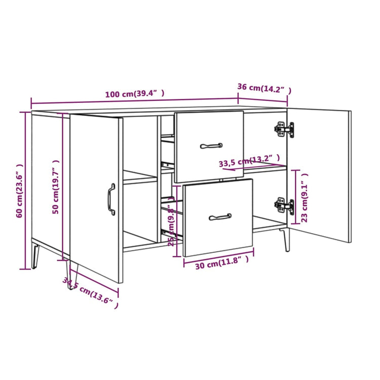 Credenza Bianca 100x36x60 cm in Legno Multistrato