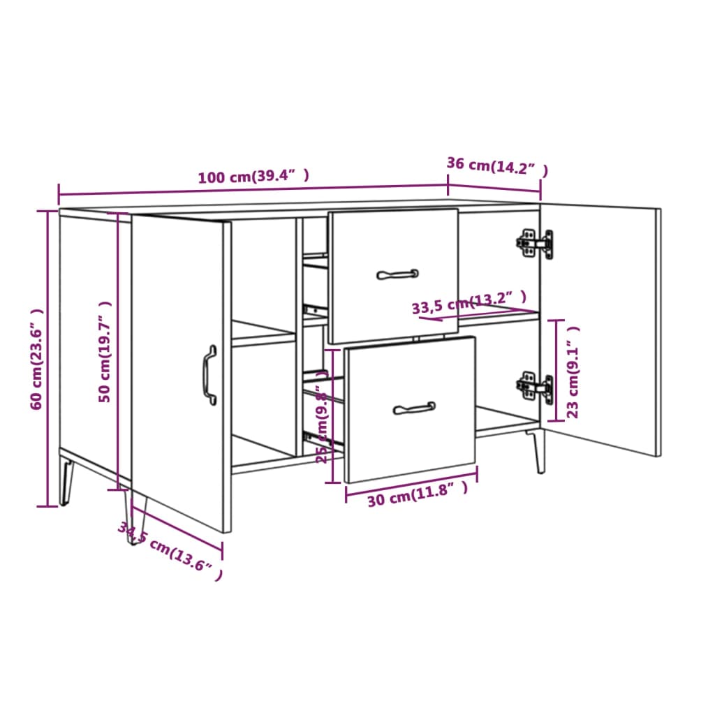 Credenza 100x36x60 cm in Legno Multistrato Bianco Lucido cod mxl 13264