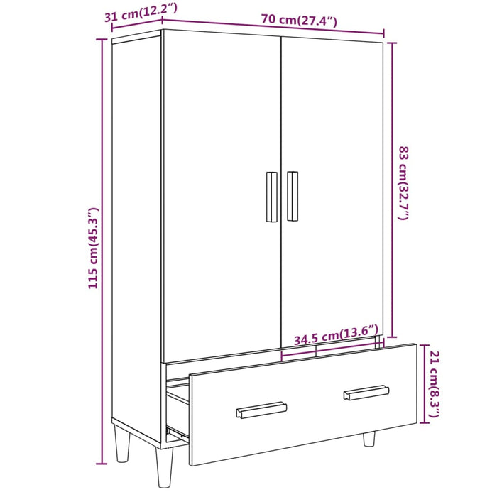 Credenza Bianco Lucido 70x31x115 cm in Legno Multistrato 812534