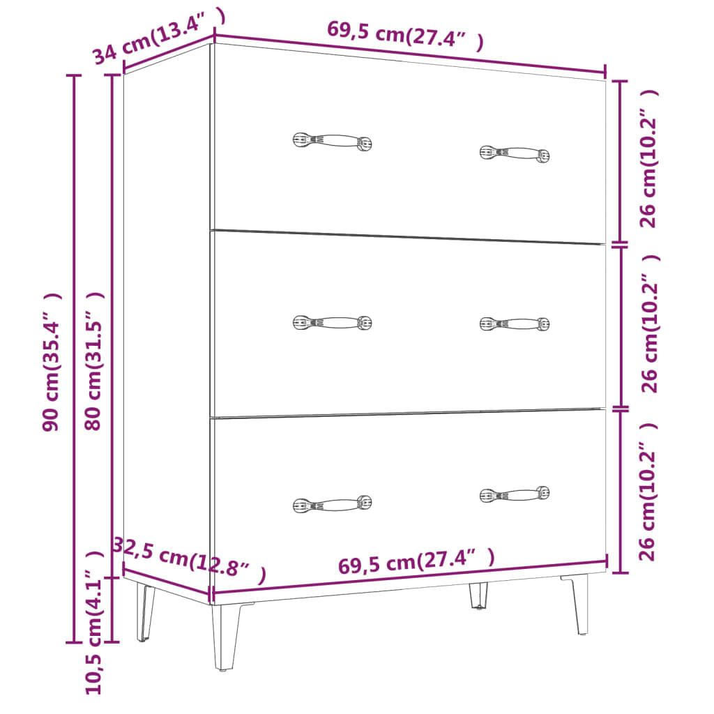 Credenza Rovere Fumo 69,5x34x90 cm in Legno Multistrato cod mxl 5769