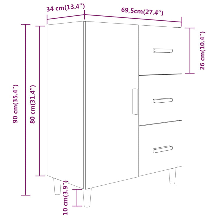 Credenza Grigio Sonoma 69,5x34x90 cm in Legno Multistrato cod mxl 12649