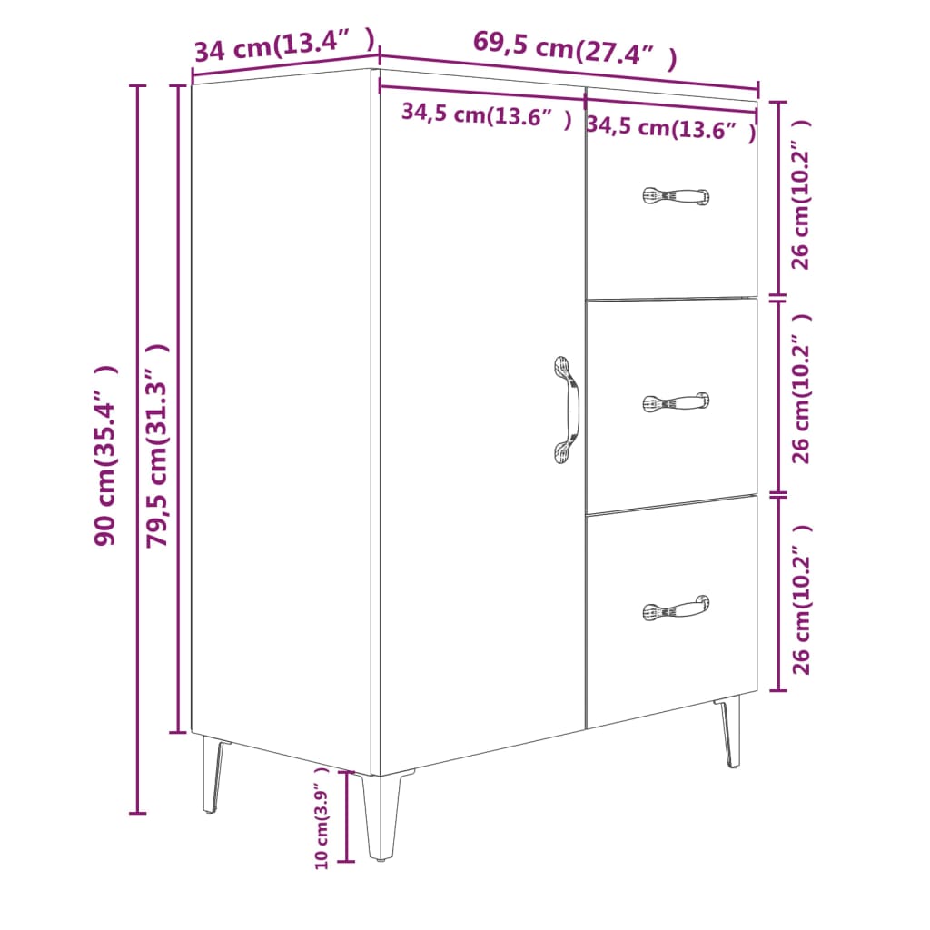 Credenza Grigio Sonoma 69,5x34x90 cm in Legno Multistrato cod mxl 19292