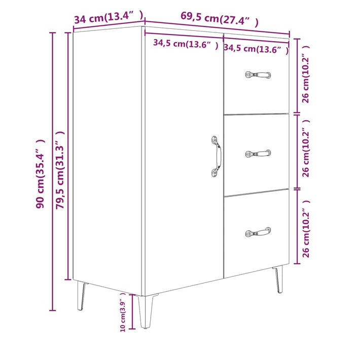 Credenza Grigio Sonoma 69,5x34x90 cm in Legno Multistrato cod mxl 19292