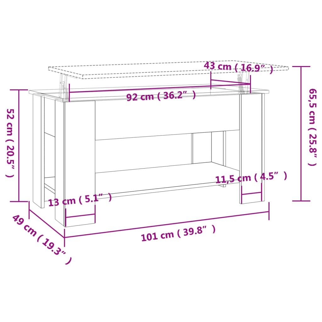 Tavolino da Salotto Rovere Fumo 101x49x52 cm Legno Multistrato cod mxl 18362