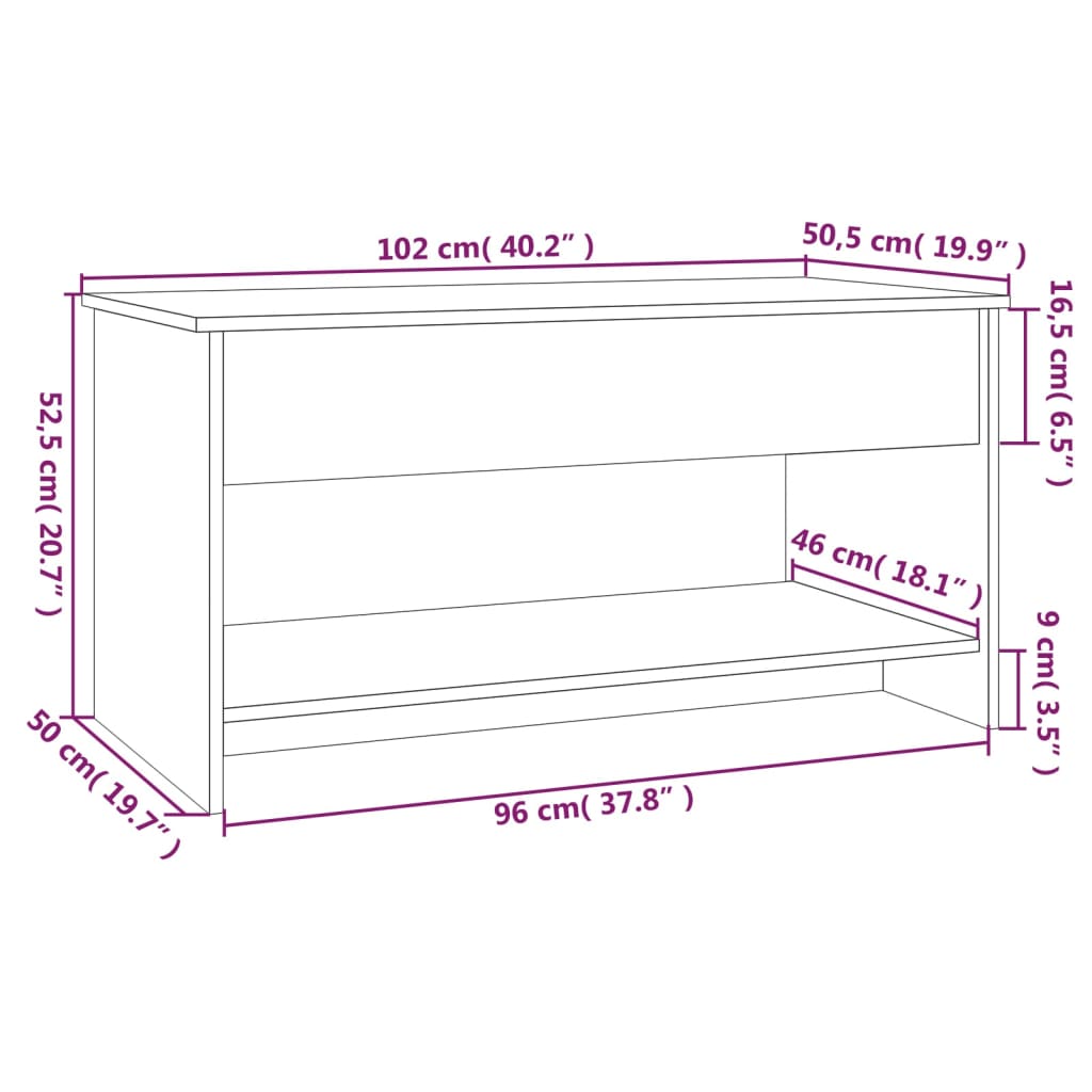 Tavolino Salotto Rovere Marrone 102x50x52,5cm Legno Multistrato cod mxl 25061