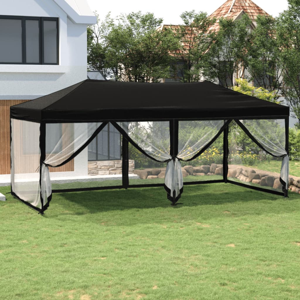 Tenda per Feste Pieghevole con Pareti Laterali Nero 3x6 m 93553