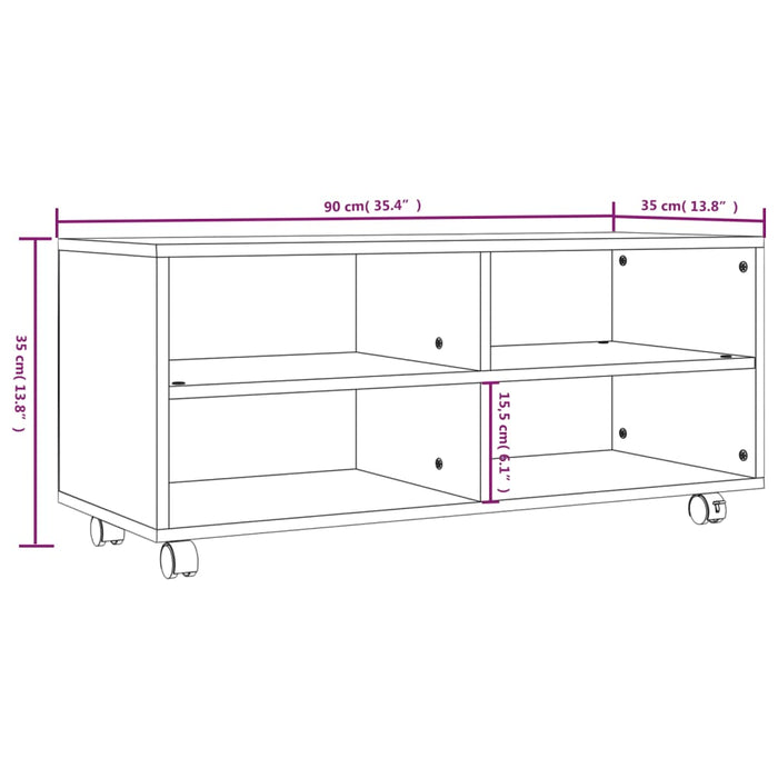 Mobile TV con Ruote Rovere Fumo 90x35x35cm in Legno Multistrato cod mxl 16427