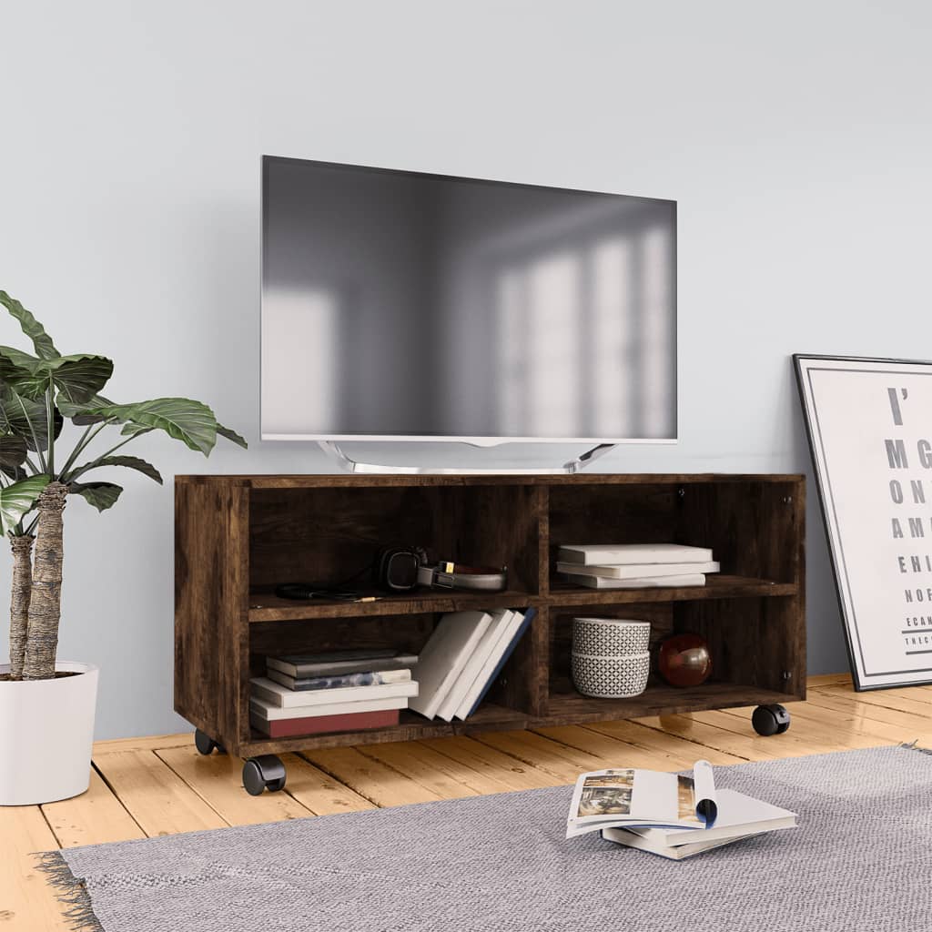 Mobile TV con Ruote Rovere Fumo 90x35x35cm in Legno Multistrato cod mxl 16427