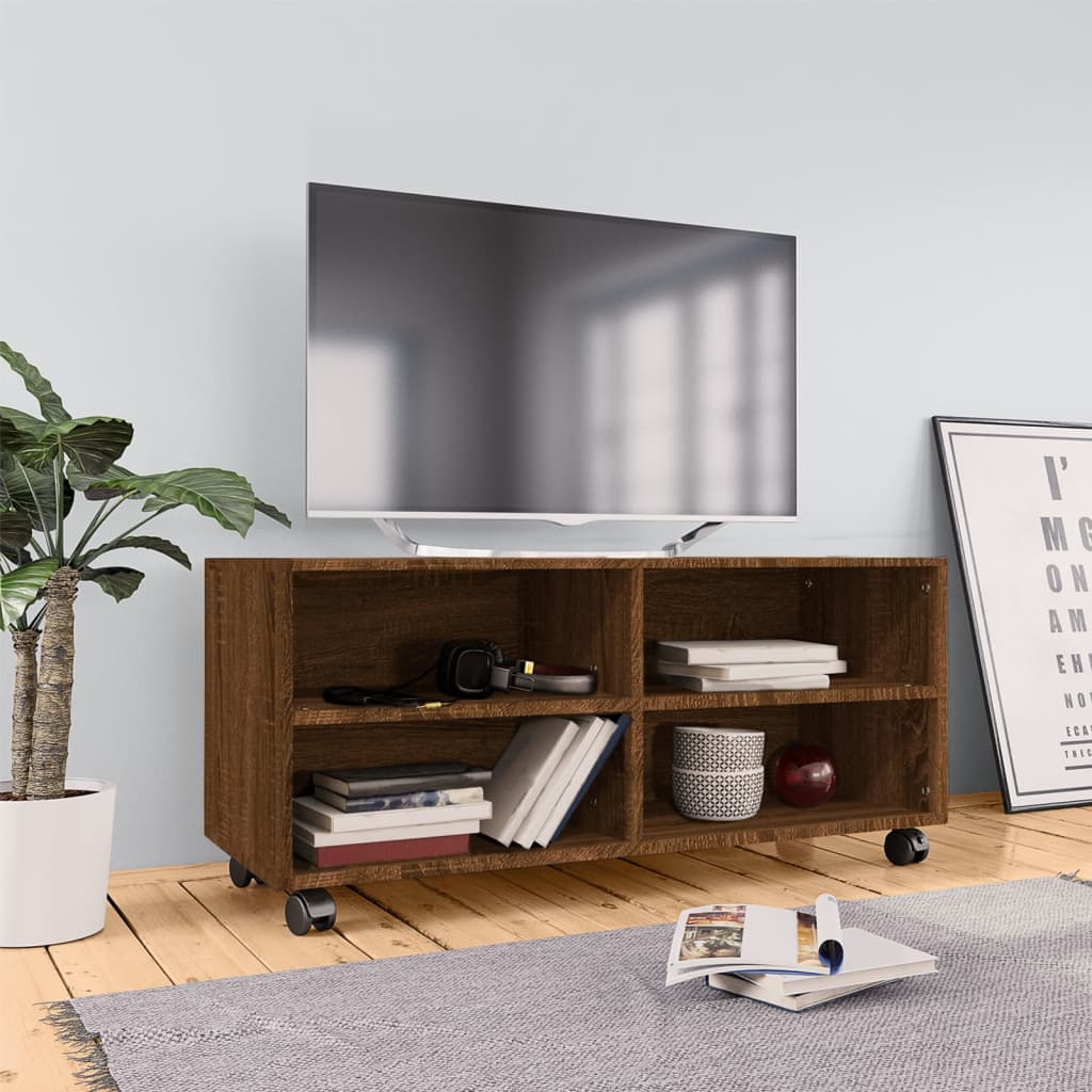 Mobile TV con Ruote Rovere Marrone 90x35x35cm Legno Multistrato cod mxl 9556