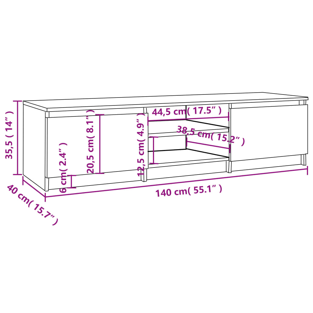 Mobile TV Rovere Fumo 140x40x35,5 cm in Legno Multistrato 815357