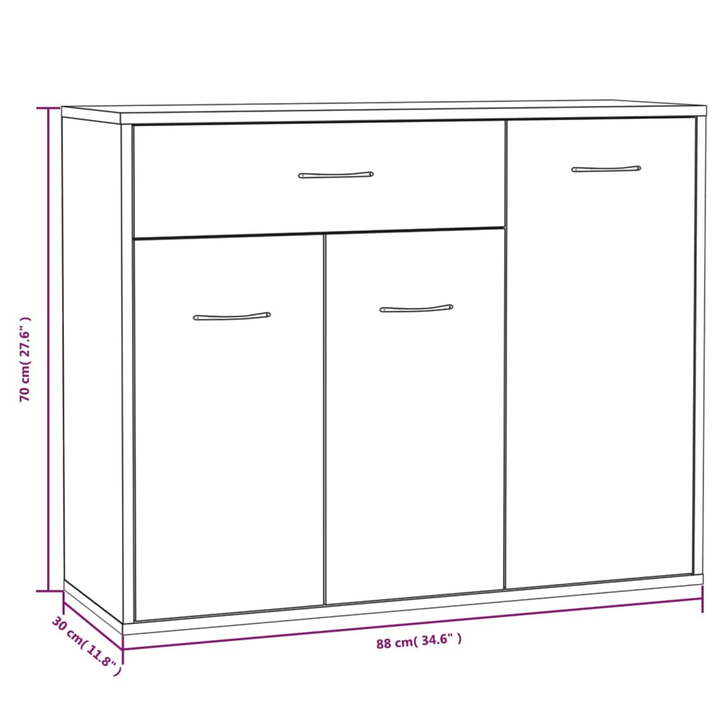 Credenza Rovere Marrone 88x30x70 cm in Legno Multistrato