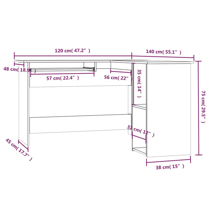 Scrivania Angolare Rovere Fumo 120x140x75 cm Legno Multistrato 815384