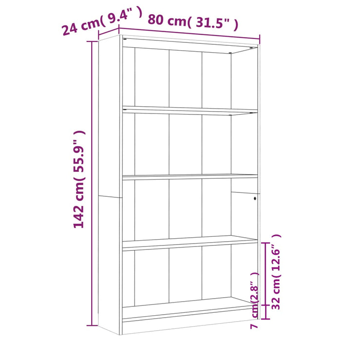 Libreria 4 Ripiani Grigio Sonoma 80x24x142 cm Legno Multistrato