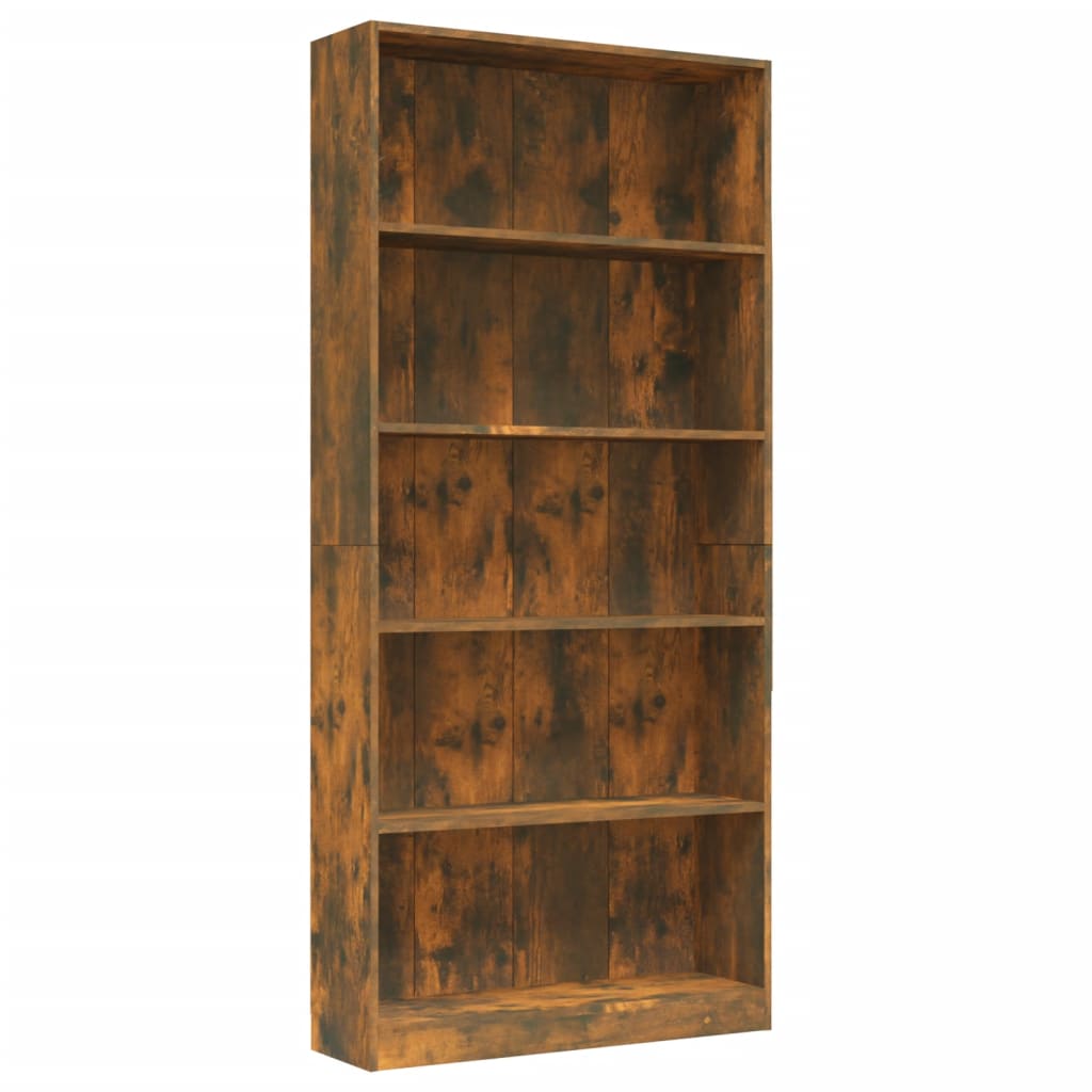 Libreria a 5 Ripiani Rovere Fumo 80x24x175 cm Legno Multistrato cod mxl 19425