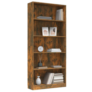 Libreria a 5 Ripiani Rovere Fumo 80x24x175 cm Legno Multistrato cod mxl 19425