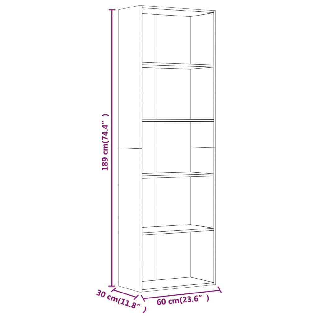 Libreria a 5 Ripiani Rovere Fumo 60x30x189 cm Legno Multistrato 815399