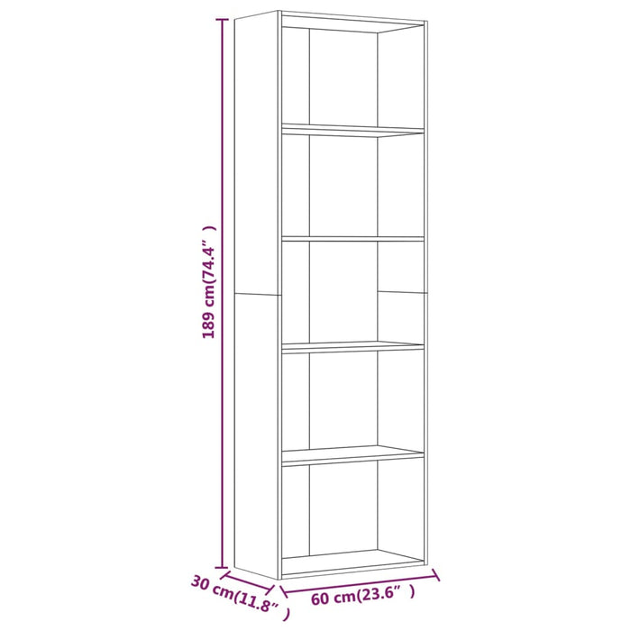 Libreria a 5 Ripiani Rovere Fumo 60x30x189 cm Legno Multistrato 815399