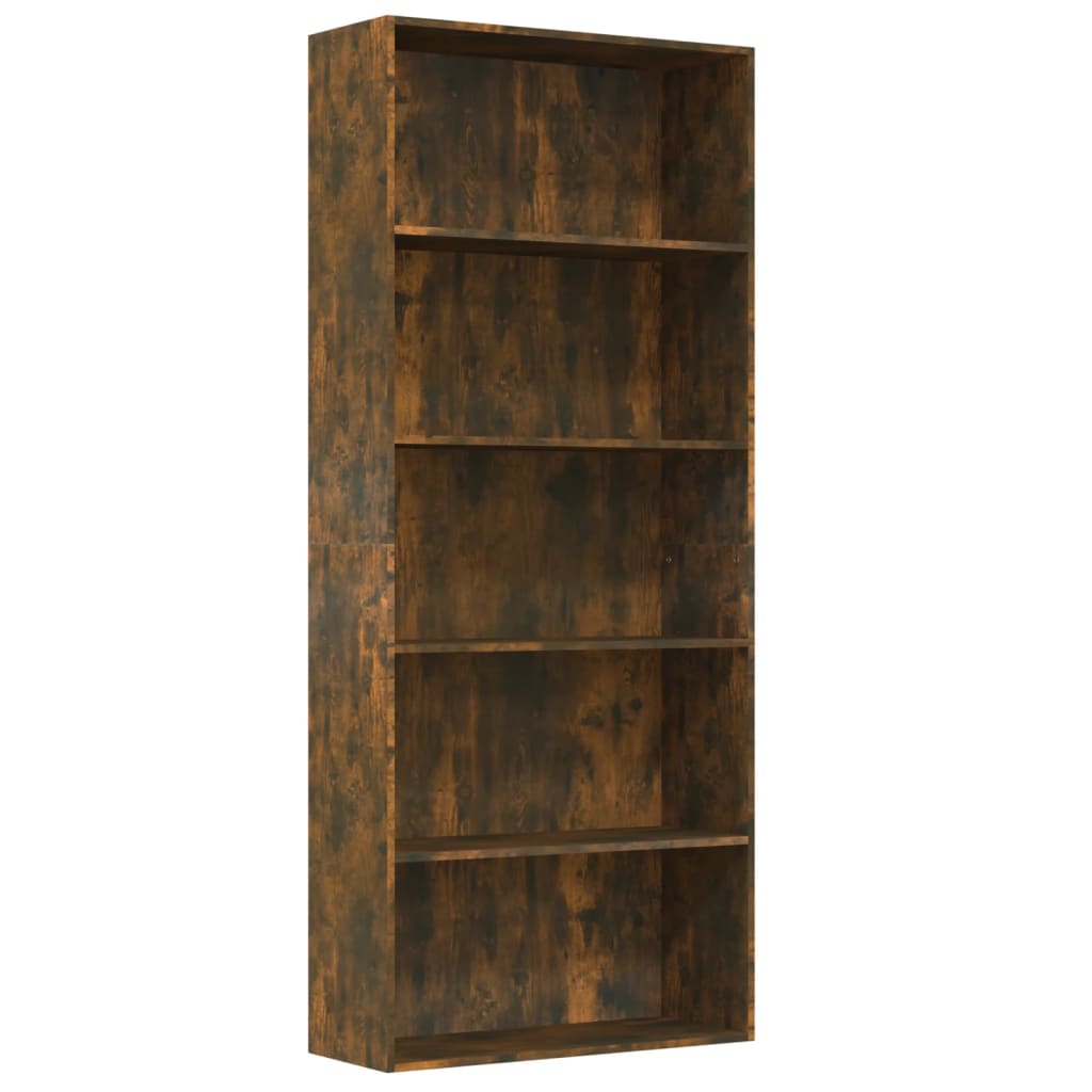 Libreria a 5 Ripiani Rovere Fumo 80x30x189 cm Legno Multistrato cod mxl 14144