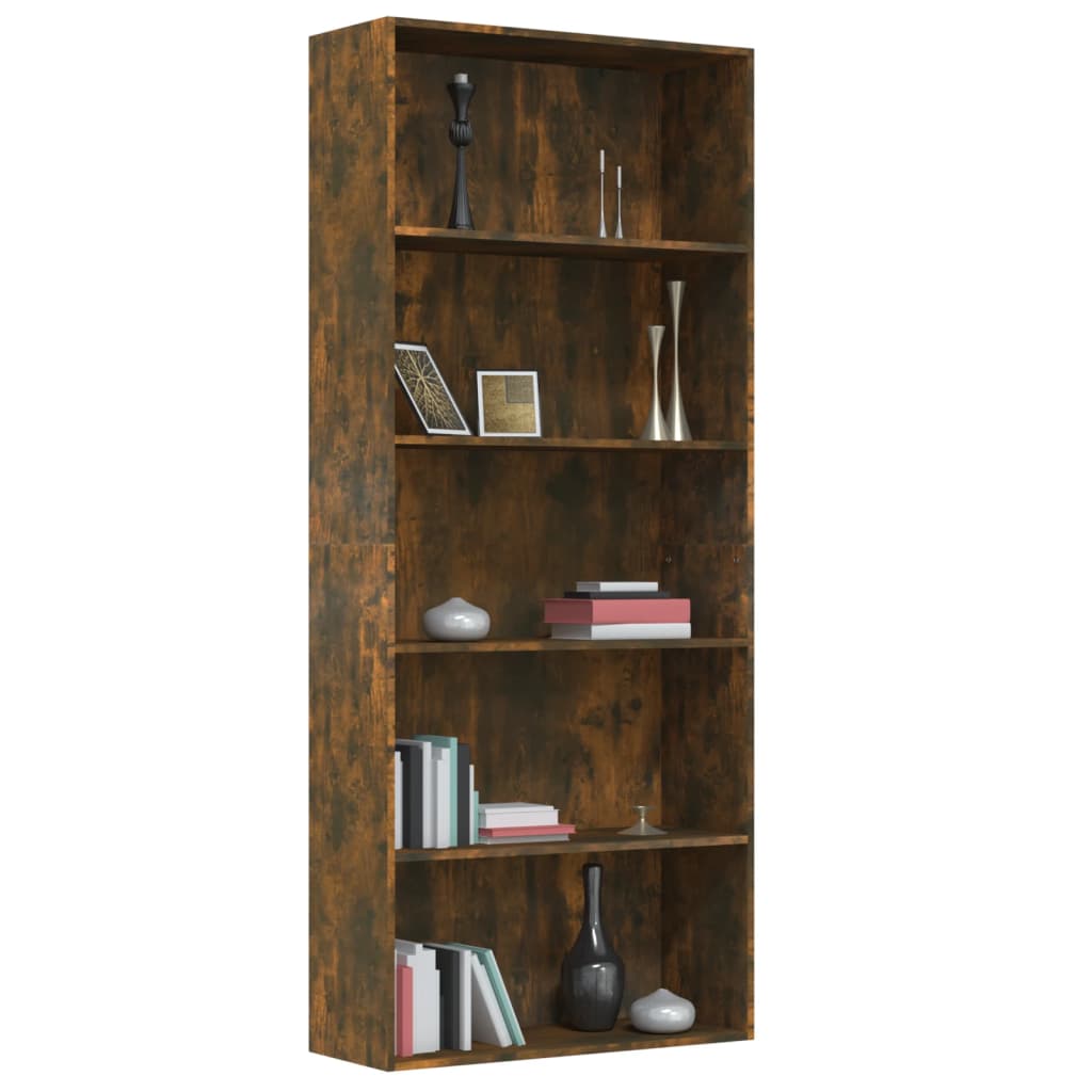 Libreria a 5 Ripiani Rovere Fumo 80x30x189 cm Legno Multistrato cod mxl 14144