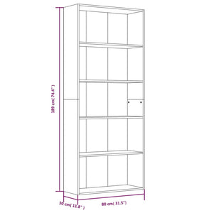 Libreria a 5 Ripiani Rovere Fumo 80x30x189 cm Legno Multistrato cod mxl 14144