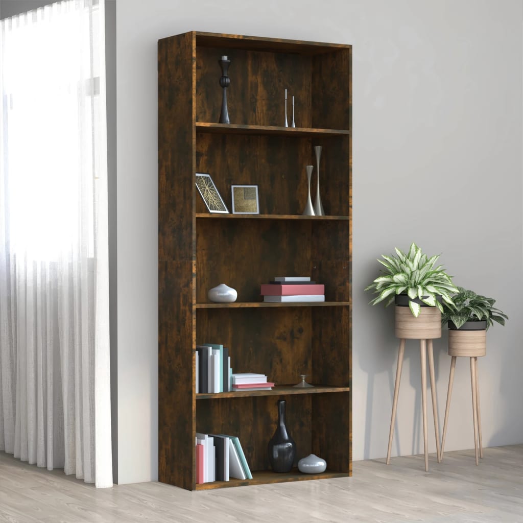 Libreria a 5 Ripiani Rovere Fumo 80x30x189 cm Legno Multistrato cod mxl 14144