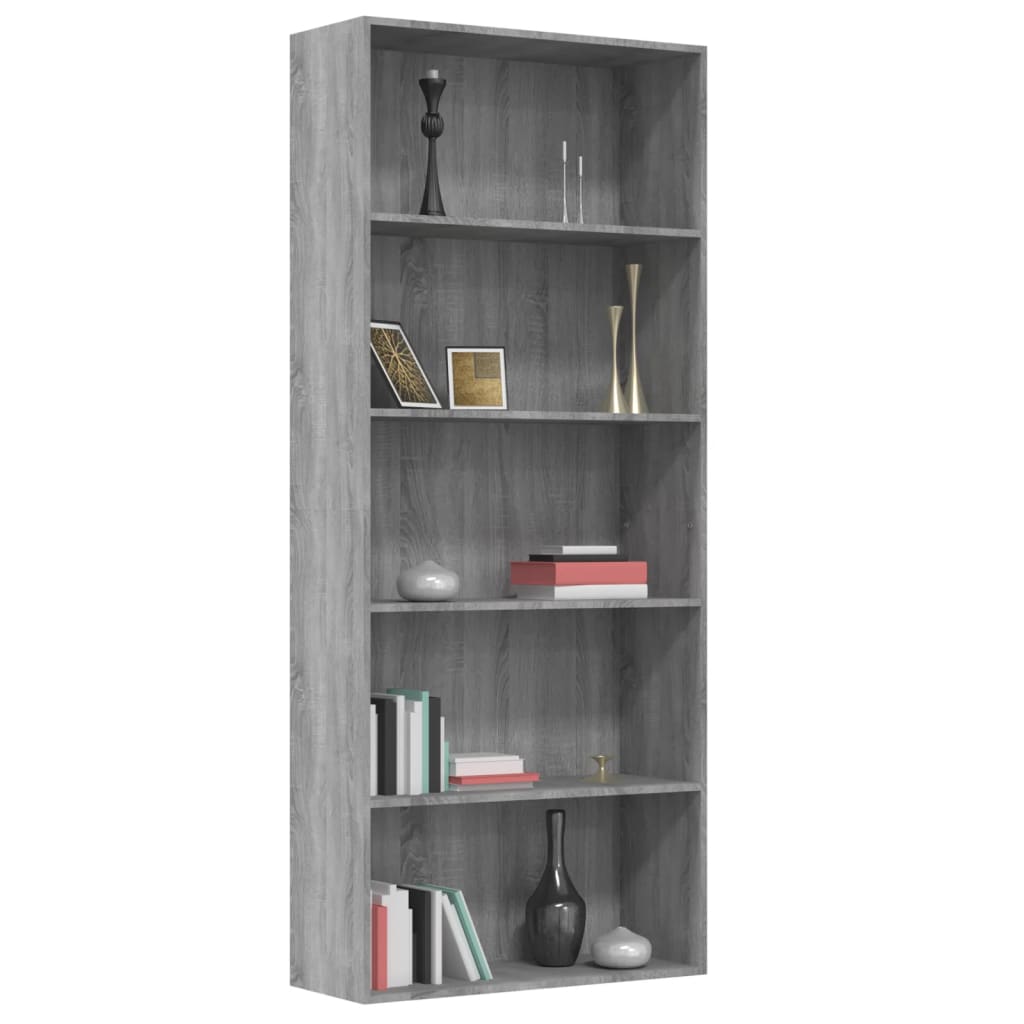 Libreria 5 Ripiani Grigio Sonoma 80x30x189 cm Legno Multistrato cod mxl 13677