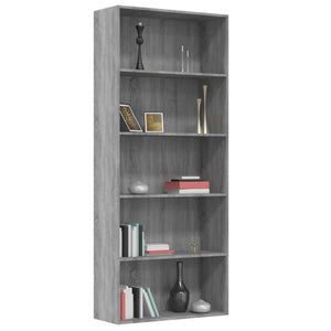 Libreria 5 Ripiani Grigio Sonoma 80x30x189 cm Legno Multistrato cod mxl 13677