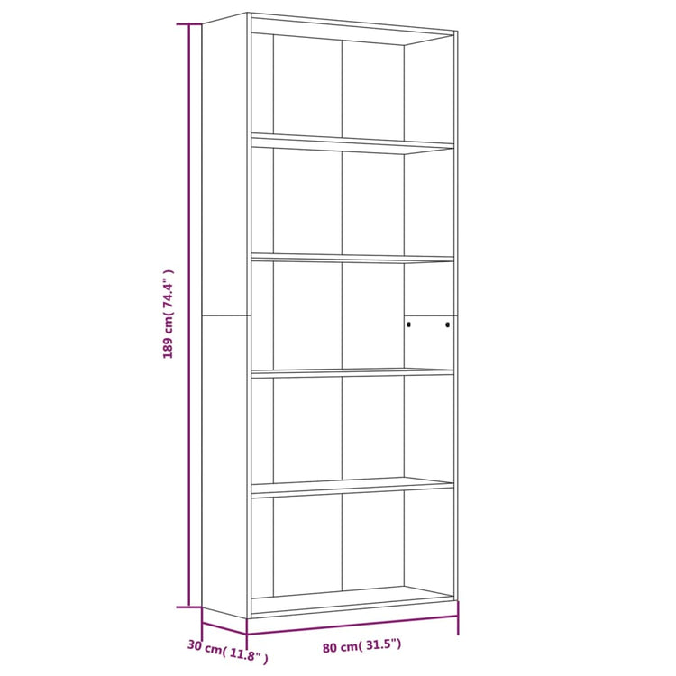 Libreria 5 Ripiani Grigio Sonoma 80x30x189 cm Legno Multistrato cod mxl 13677