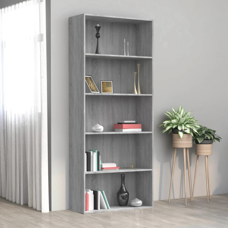 Libreria 5 Ripiani Grigio Sonoma 80x30x189 cm Legno Multistrato cod mxl 13677