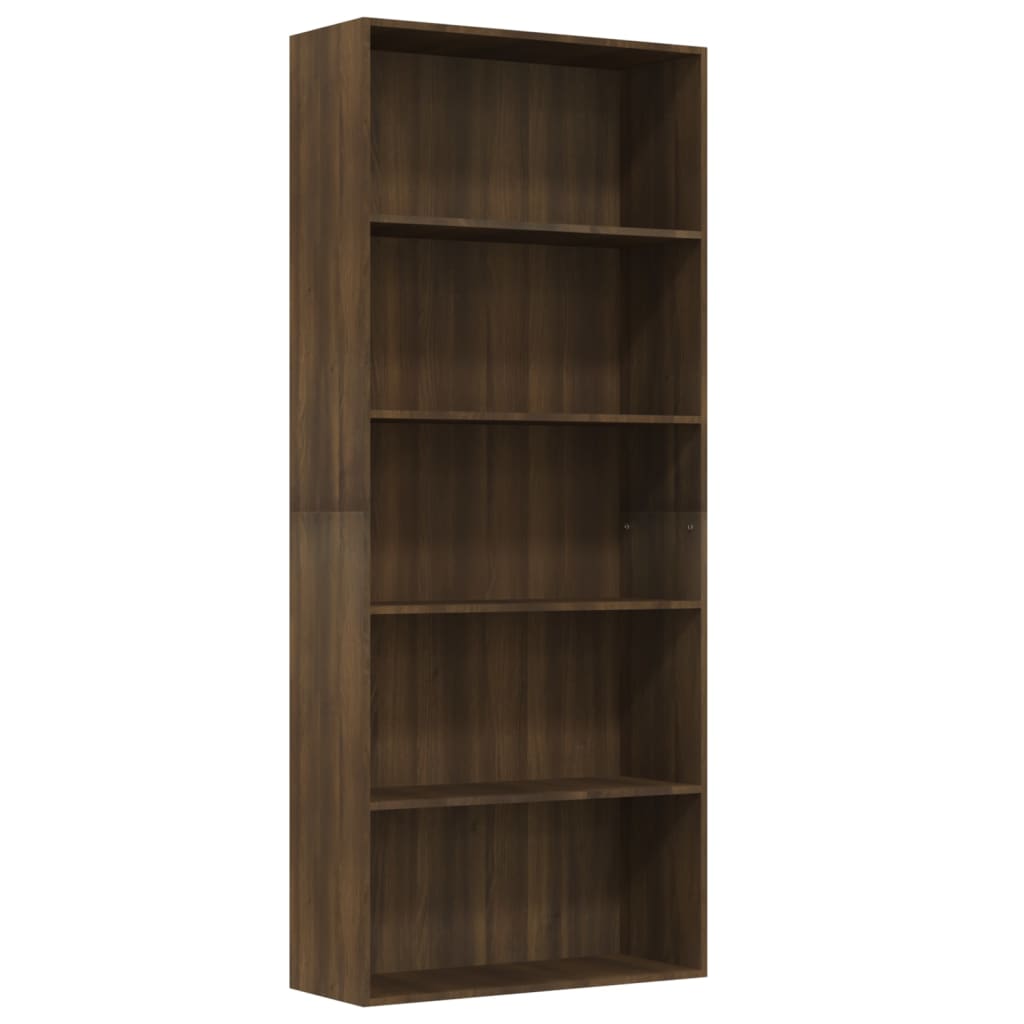 Libreria 5 Ripiani Rovere Marrone 80x30x189cm Legno Multistrato cod mxl 5763