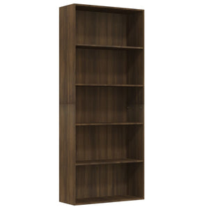 Libreria 5 Ripiani Rovere Marrone 80x30x189cm Legno Multistrato cod mxl 5763