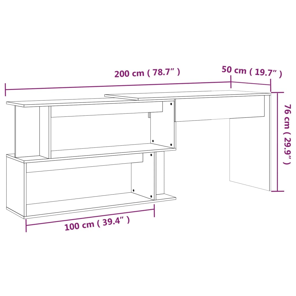 Scrivania Angolare Grigio Sonoma 200x50x76 cm Legno Multistrato cod mxl 73656