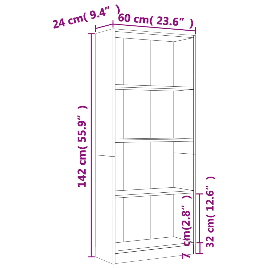 Libreria a 4 Ripiani Rovere Fumo 60x24x142 cm Legno Multistrato cod mxl 19980