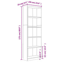 Libreria 5 Ripiani Grigio Sonoma 60x24x175 cm Legno Multistrato 815433