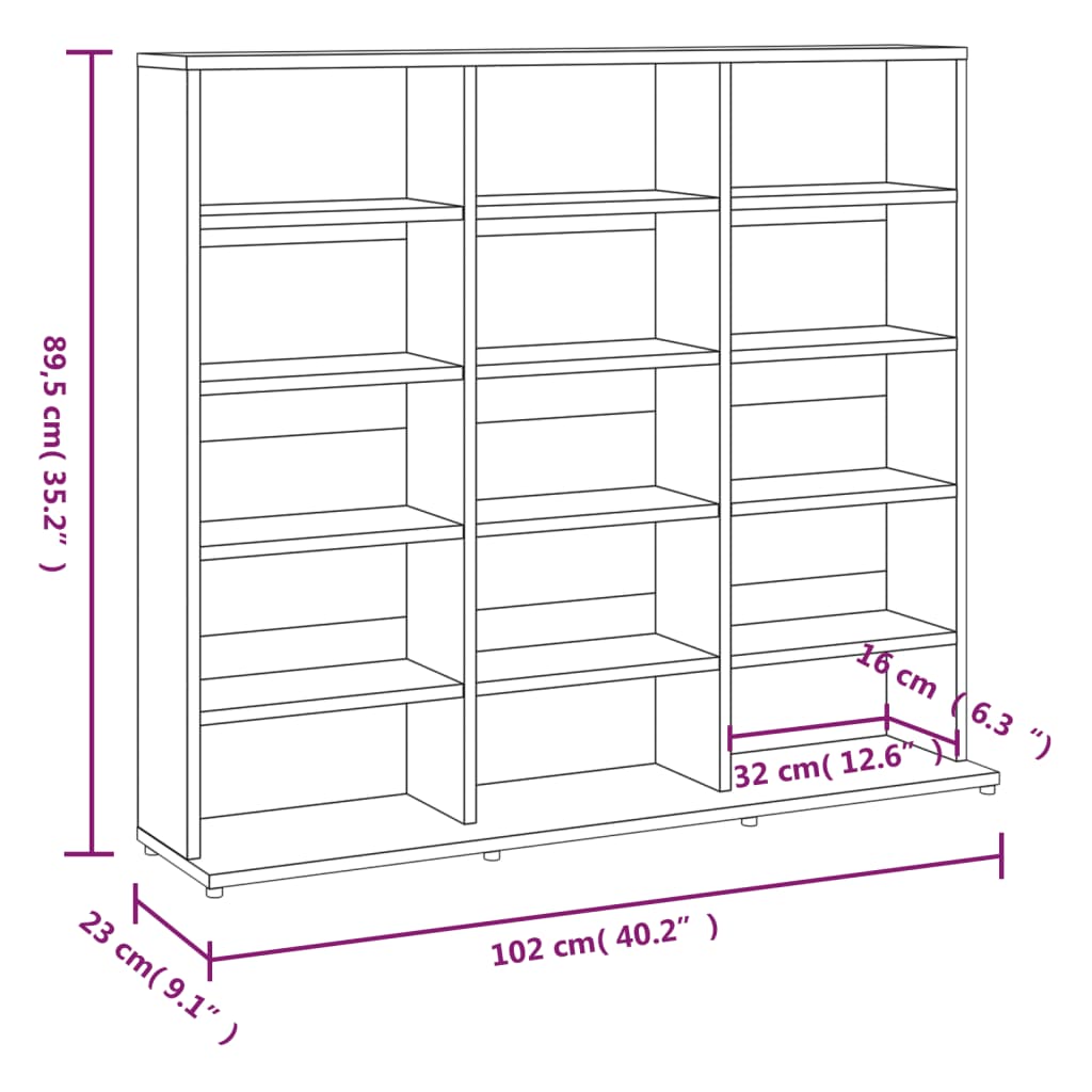 Mobile Porta CD Rovere Fumo 102x23x89,5 cm in Legno Multistrato 815483