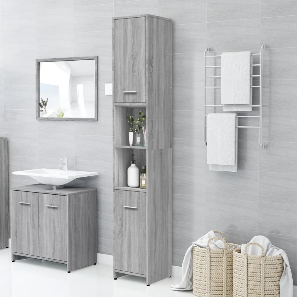 Armadietto Bagno Grigio Sonoma 30x30x183,5 cm Legno Multistrato 815520