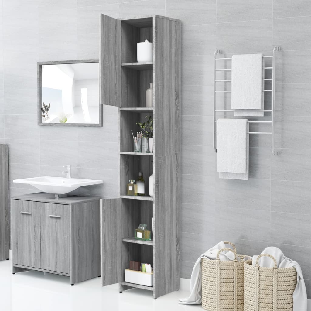 Armadietto Bagno Grigio Sonoma 30x30x183,5 cm Legno Multistrato 815520