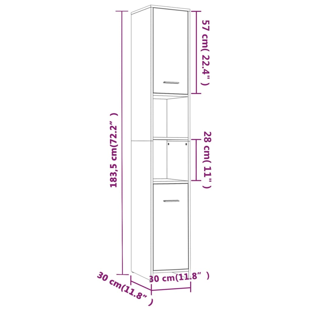 Armadietto Bagno Grigio Sonoma 30x30x183,5 cm Legno Multistrato 815520