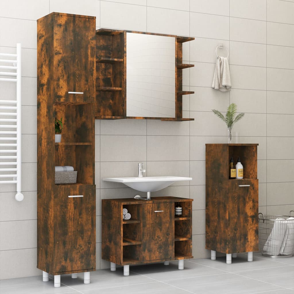 Mobile Bagno Specchio Rovere Fumo 80x20,5x64 Legno Multistrato 815522