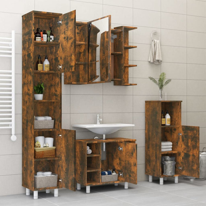 Mobile Bagno Specchio Rovere Fumo 80x20,5x64 Legno Multistrato 815522