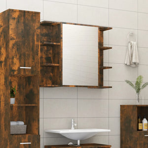 Mobile Bagno Specchio Rovere Fumo 80x20,5x64 Legno Multistrato 815522