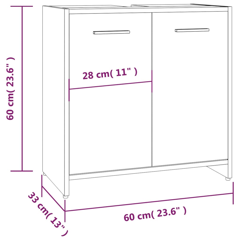 Armadietto Bagno Rovere Fumo 60x33x60 cm in Legno Multistrato cod mxl 20958