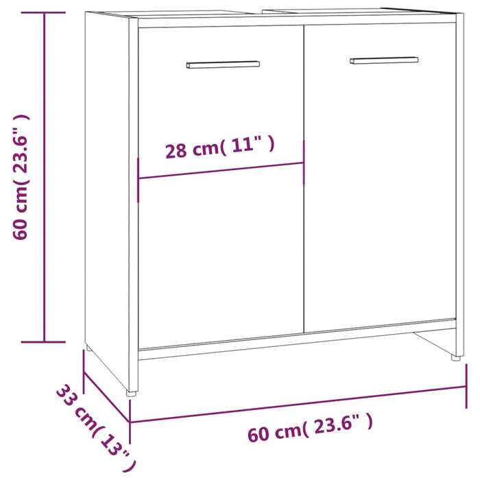 Armadietto Bagno Rovere Fumo 60x33x60 cm in Legno Multistrato cod mxl 20958