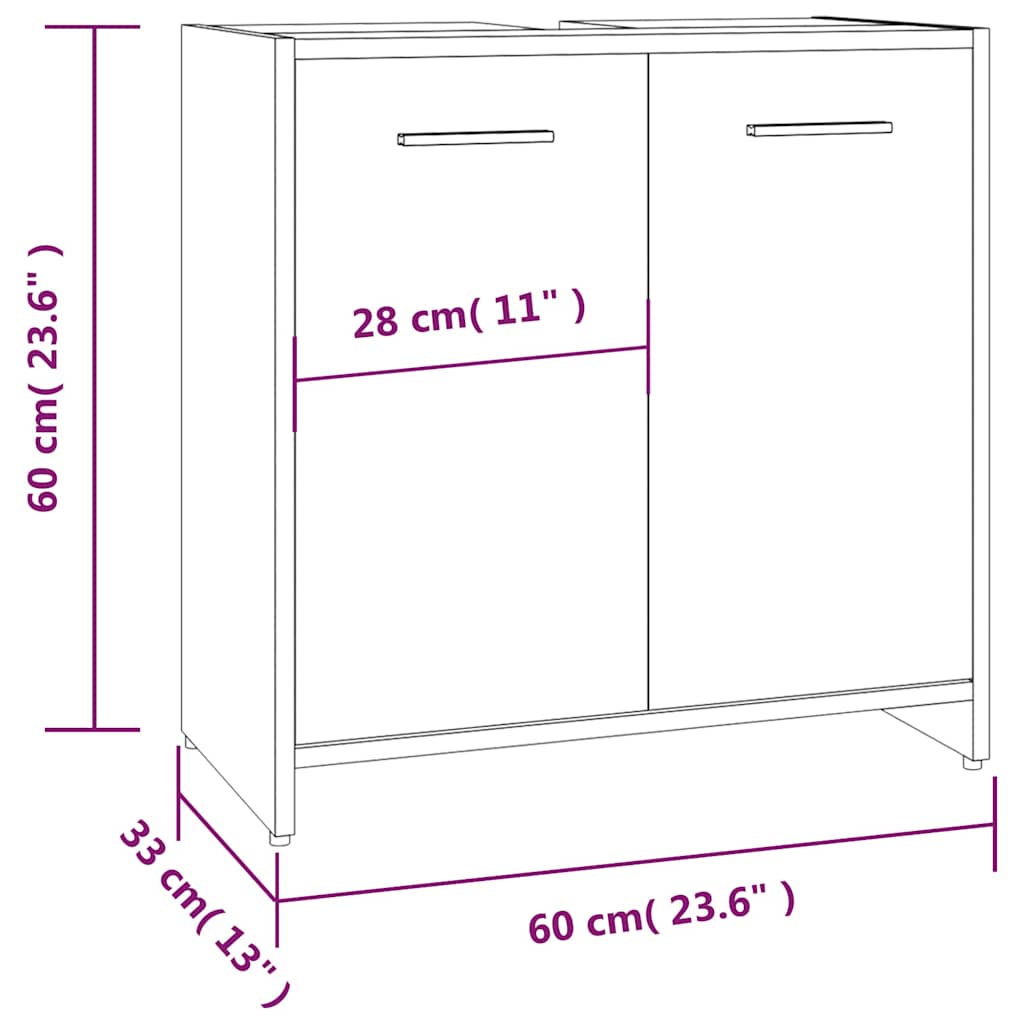 Armadietto Bagno Grigio Sonoma 60x33x60 cm in Legno Multistrato 815526