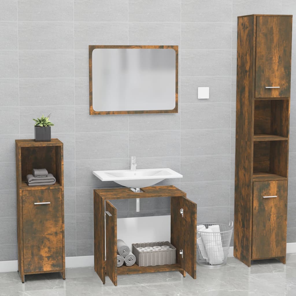 Set di Mobili da Bagno Rovere Fumo in Legno Multistrato cod mxl 31399