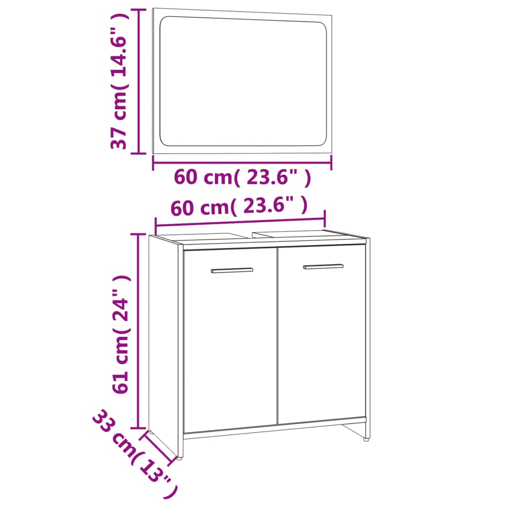 Set di Mobili da Bagno Rovere Fumo in Legno Multistrato cod mxl 31399